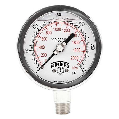 4 in Dial, 1/2 in NPT Bottom Location, AISI 304 Stainless Steel Case Material MPN:PFP662