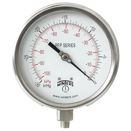 Panel-Mount Vacuum Gauge, 30 to 0 psi, 4 1/2 in Dial, 1/4 in NPT, Bottom Location MPN:PFP700-DRY-45BF