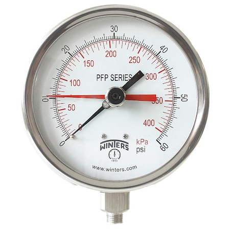 Panel-Mount Pressure Gauge, 0 to 60 psi, 4 1/2 in Dial, 1/4 in NPT, Bottom Location MPN:PFP710-DRY-45BF-MAXI45