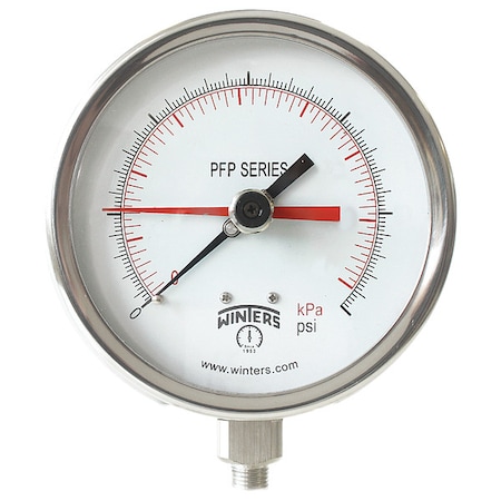 Panel-Mount Pressure Gauge, 0 to 300 psi, 4 1/2 in Dial, 1/4 in NPT, Bottom Location MPN:PFP714-DRY-45BF-MAXI45