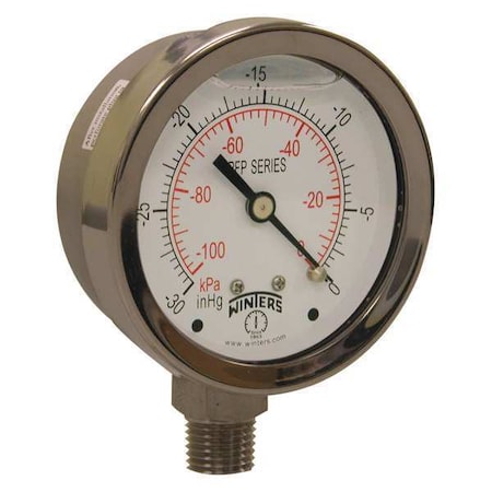 Filled Ss/Ss Gauge2.5 1/4Lm 0-30 Vac/Kpa, 2 1/2 in Dial, 1/4 in NPT Bottom Location MPN:PFP820