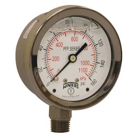 2 1/2 in Dial, 1/4 in NPT Bottom Location, AISI 304 Stainless Steel Case Material MPN:PFP825