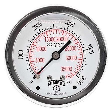 Filled Ss/Ss Gauge2.5 1/4 Cb 5000Psi/Kpa, 2 1/2 in Dial, 1/4 in NPT Center Back Location MPN:PFP852