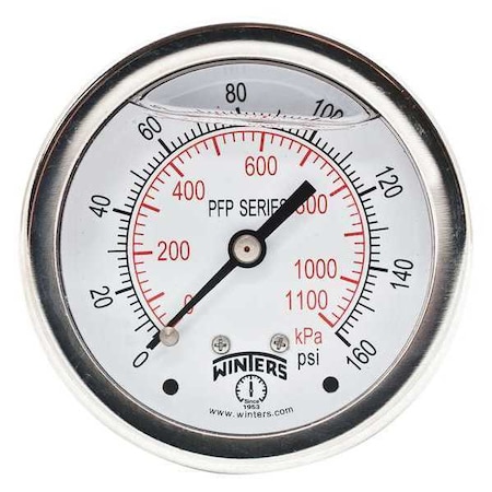 Filled Ss/Ss Gauge2.5 1/4 Cb 160 psi/Kpa, 2 1/2 in Dial, 1/4 in NPT Center Back Location MPN:PFP925