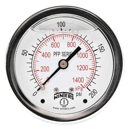 Filled Ss/Ss Gauge2.5 1/4 Cb 200 psi/Kpa, 2 1/2 in Dial, 1/4 in NPT Center Back Location MPN:PFP926