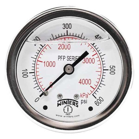 Filled Ss/Ss Gauge2.5 1/4 Cb 600 psi/Kpa, 2 1/2 in Dial, 1/4 in NPT Center Back Location MPN:PFP928