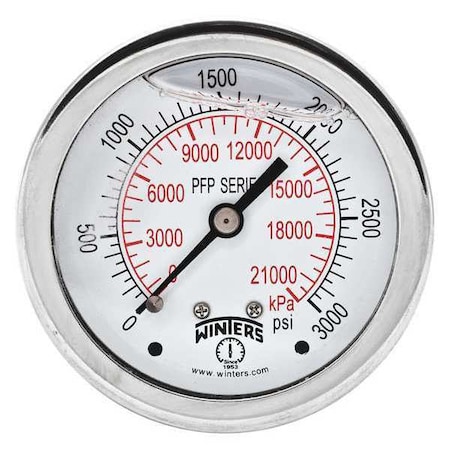 Filled Ss/Ss Gauge2.5 1/4 Cb 3000Psi/Kpa, 2 1/2 in Dial, 1/4 in NPT Bottom Location MPN:PFP931