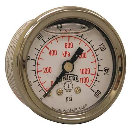 Qual. Ss/Br Gauge 1.5 1/8 Cb 160 psi/Kpa, 1 1/2 in Dial, 1/8 in NPT Center Back Location MPN:PFQ1125
