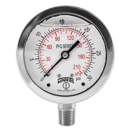 Qual. Ss/Ss Gauge 2.5 1/4 Lm 30 psi/Kpa, 2 1/2 in Dial, 1/4 in NPT Bottom Location MPN:PFQ119