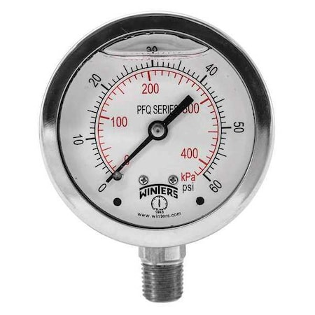 Qual. Ss/Ss Gauge 2.5 1/4 Lm 60 psi/Kpa, 2 1/2 in Dial, 1/4 in NPT Bottom Location MPN:PFQ120