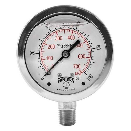 Qual. Ss/Ss Gauge 2.5 1/4 Lm 100 psi/Kpa, 2 1/2 in Dial, 1/4 in NPT Bottom Location MPN:PFQ121