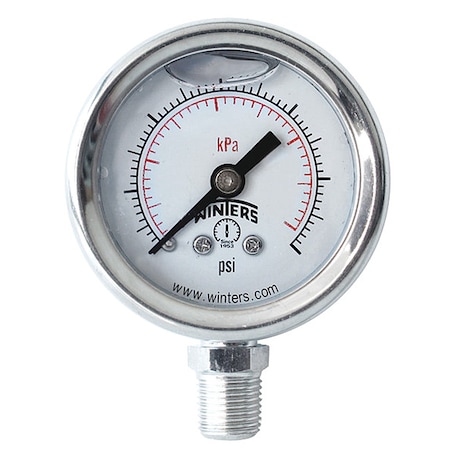 Industrial Pressure Gauge, 0 to 3, 000 psi, 1 1/2 in Dial, 1/8 in NPT, Bottom Location MPN:PFQ1212