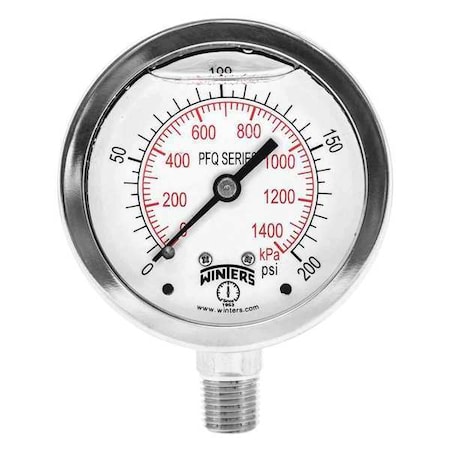 2 1/2 in Dial, 1/4 in NPT Bottom Location, AISI 304 Stainless Steel Case Material MPN:PFQ123