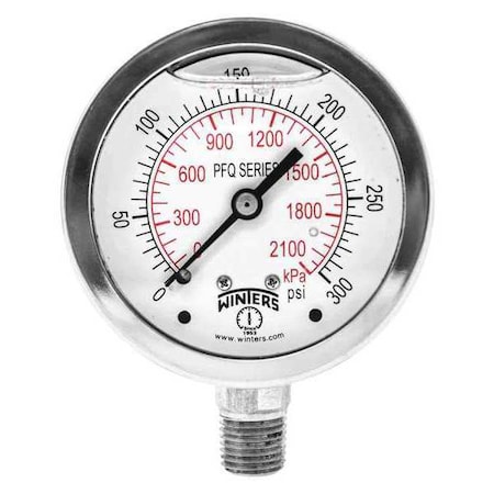 2 1/2 in Dial, 1/4 in NPT Bottom Location, AISI 304 Stainless Steel Case Material MPN:PFQ124