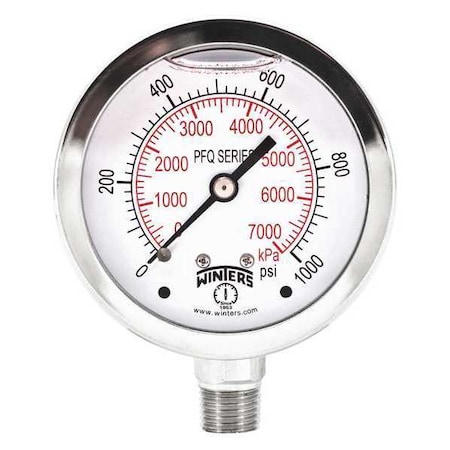 2 1/2 in Dial, 1/4 in NPT Bottom Location, AISI 304 Stainless Steel Case Material MPN:PFQ127