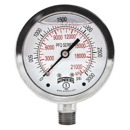 Qual. Ss/Ss Gauge 2.5 1/4 Lm 3000Psi/Kpa, 2 1/2 in Dial, 1/4 in NPT Bottom Location MPN:PFQ137