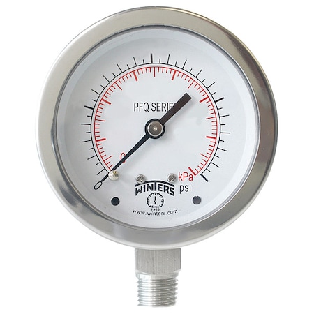 Industrial Pressure Gauge, 0 to 3, 000 psi, 2 1/2 in Dial, 1/4 in NPT, Bottom Location MPN:PFQ137-DRY
