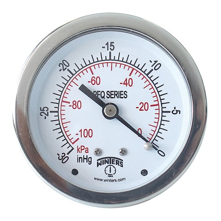 Industrial Vacuum Gauge, 30 to 0 psi, 2 1/2 in Dial, 1/4 in NPT, Center Back Location MPN:PFQ147-DRY
