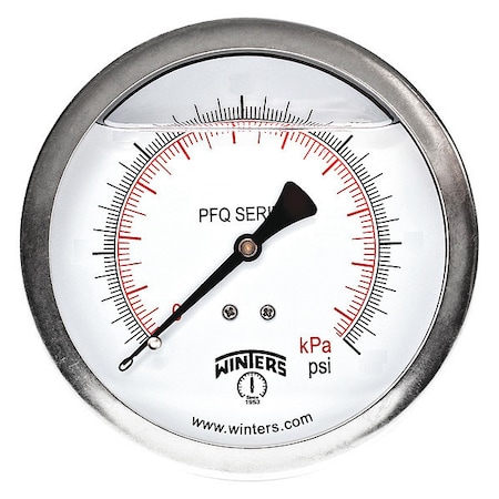 Industrial Pressure Gauge, 0 to 1, 000 psi, 4 in Dial, 1/4 in NPT, Bottom Location MPN:PFQ1528-DRY