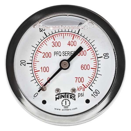 Qual. Ss/Ss Gauge 2.5 1/4 Cb 100 psi/Kpa, 2 1/2 in Dial, 1/4 in NPT Center Back Location MPN:PFQ169