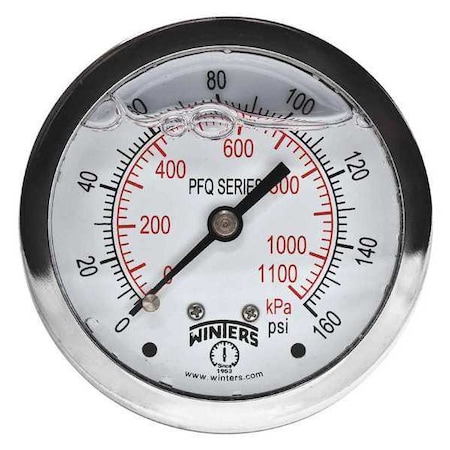 Qual. Ss/Ss Gauge 2.5 1/4 Cb 160 psi/Kpa, 2 1/2 in Dial, 1/4 in NPT Center Back Location MPN:PFQ170