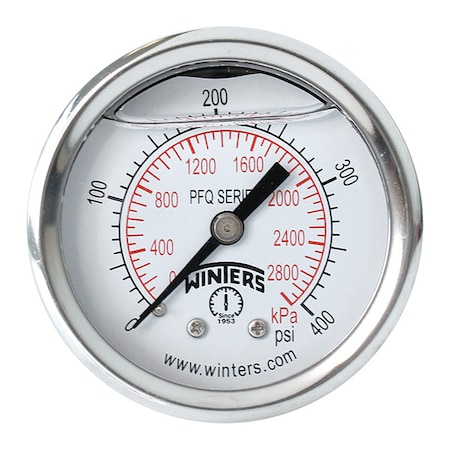 Industrial Pressure Gauge, 0 to 400 psi, 2 in Dial, 1/4 in NPT, Center Back Location MPN:PFQ2288