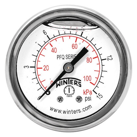 Panel-Mount Pressure Gauge, 0 to 15 psi, 2 in Dial, 1/4 in NPT, Center Back Location MPN:PFQ2486-DRY-2FF