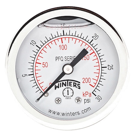 Panel-Mount Pressure Gauge, 0 to 30 psi, 2 in Dial, 1/4 in NPT, Center Back Location MPN:PFQ2487-DRY-2FF