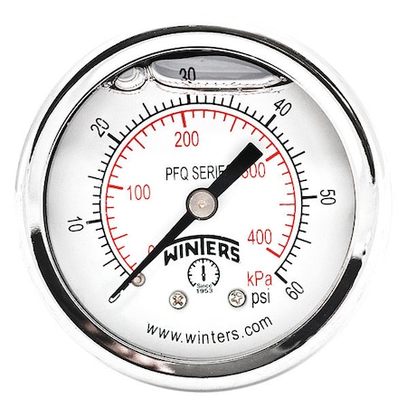 Panel-Mount Pressure Gauge, 0 to 60 psi, 2 in Dial, 1/4 in NPT, Center Back Location MPN:PFQ2488-DRY-2FF