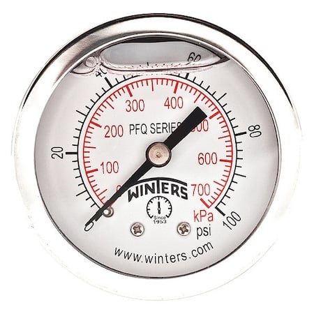 Panel-Mount Pressure Gauge, 0 to 100 psi, 2 in Dial, 1/4 in NPT, Center Back Location MPN:PFQ2489-DRY-2FF