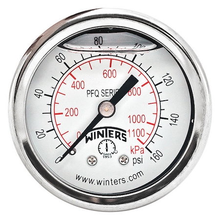 Panel-Mount Pressure Gauge, 0 to 160 psi, 2 in Dial, 1/4 in NPT, Center Back Location MPN:PFQ2490-DRY-2FF