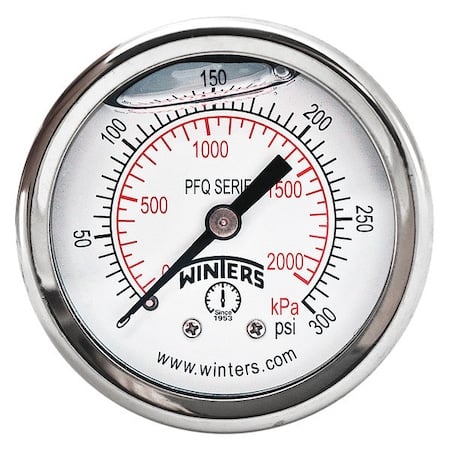 Panel-Mount Pressure Gauge, 0 to 300 psi, 2 in Dial, 1/4 in NPT, Center Back Location MPN:PFQ2492-DRY-2FF