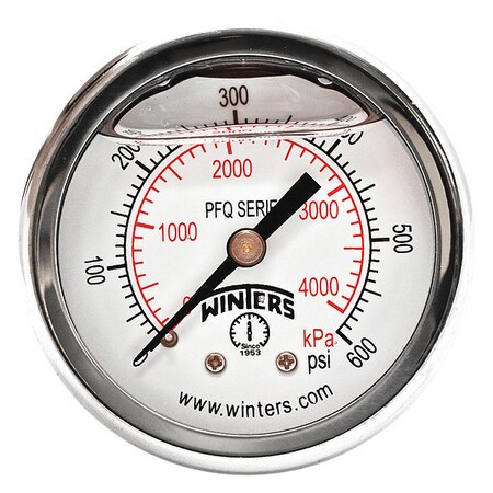 Panel-Mount Pressure Gauge, 0 to 600 psi, 2 in Dial, 1/4 in NPT, Center Back Location MPN:PFQ2494-DRY-2FF