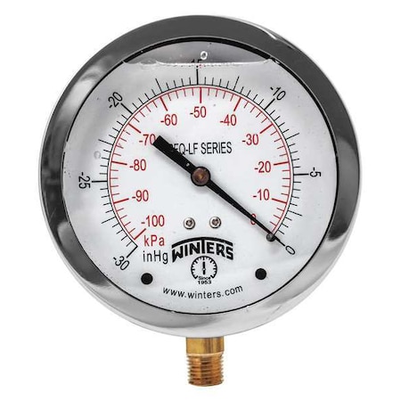 Lead-Free Vacuum Gauge, 30 to 0 psi, 4 in Dial, 1/4 in NPT, Bottom Location MPN:PFQ700LF