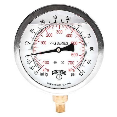 4 in Dial, 1/4 in NPT Bottom Location, AISI 304 Stainless Steel Case Material MPN:PFQ704