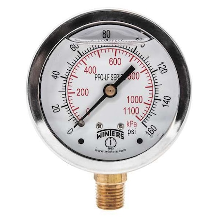 Lead-Free Pressure Gauge, 0 to 160 psi, 4 in Dial, 1/4 in NPT, Bottom Location MPN:PFQ712LF