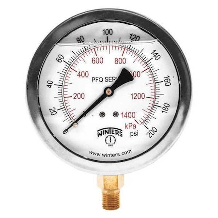 4 in Dial, 1/4 in NPT Bottom Location, AISI 304 Stainless Steel Case Material MPN:PFQ713