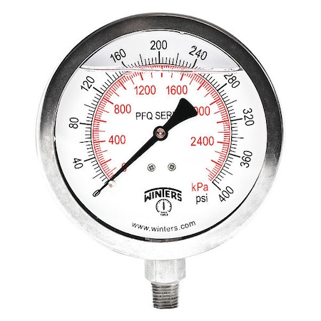 Industrial Pressure Gauge, 0 to 400 psi, 4 in Dial, 1/4 in NPT, Bottom Location MPN:PFQ775-DRY