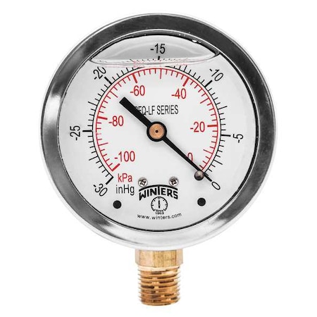 Lead-Free Vacuum Gauge, 30 to 0 psi, 2 1/2 in Dial, 1/4 in NPT, Bottom Location MPN:PFQ801LF