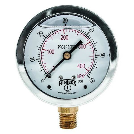 Lead-Free Pressure Gauge, 0 to 60 psi, 2 1/2 in Dial, 1/4 in NPT, Bottom Location MPN:PFQ803LF