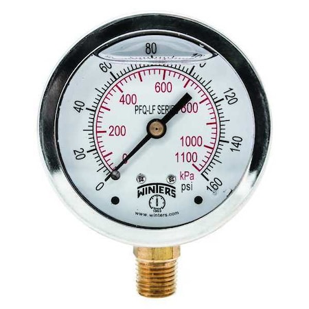 Lead-Free Pressure Gauge, 0 to 160 psi, 2 1/2 in Dial, 1/4 in NPT, Bottom Location MPN:PFQ805LF
