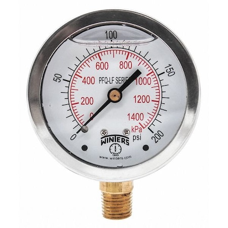 Lead-Free Pressure Gauge, 0 to 200 psi, 2 1/2 in Dial, 1/4 in NPT, Bottom Location MPN:PFQ806LF