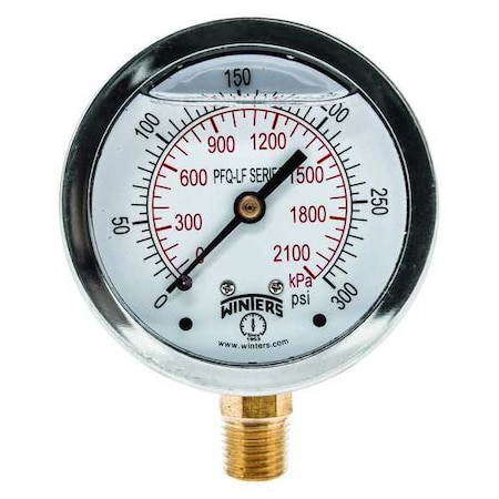 Lead-Free Pressure Gauge, 0 to 300 psi, 2 1/2 in Dial, 1/4 in NPT, Bottom Location MPN:PFQ807LF