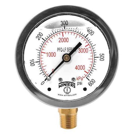 Lead-Free Pressure Gauge, 0 to 600 psi, 2 1/2 in Dial, 1/4 in NPT, Bottom Location MPN:PFQ808LF