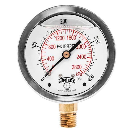 Lead-Free Pressure Gauge, 0 to 400 psi, 2 1/2 in Dial, 1/4 in NPT, Bottom Location MPN:PFQ817LF
