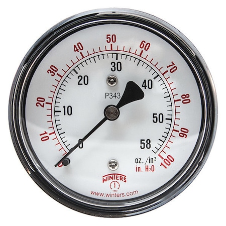 Low Pressure Gauge, 0 to 100 psi, 2 1/2 in Dial, 1/4 in NPT, Center Back Location MPN:PLP343