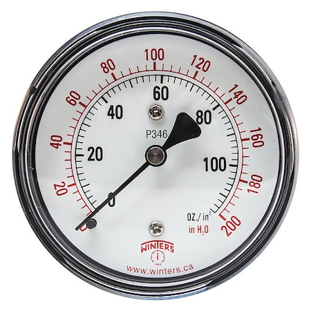 Low Pressure Gauge, 0 to 200 psi, 2 1/2 in Dial, 1/4 in NPT, Center Back Location MPN:PLP346