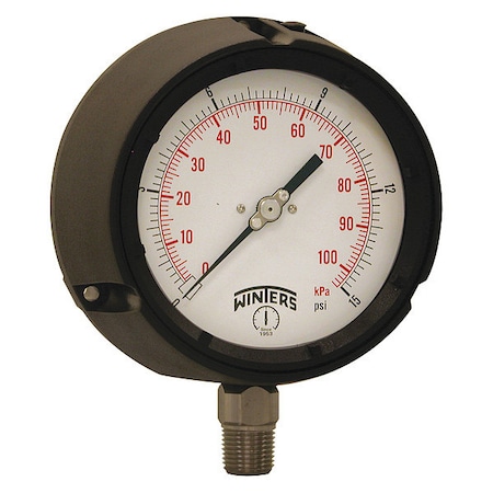 Process Pressure Gauge, 0 to 15 psi, 4 1/2 in Dial, 1/2 in NPT, Bottom Location MPN:PPC5061-SG45