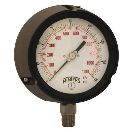 Process Pressure Gauge, 0 to 160 psi, 4 1/2 in Dial, 1/2 in NPT, Bottom Location MPN:PPC5065G-SG45