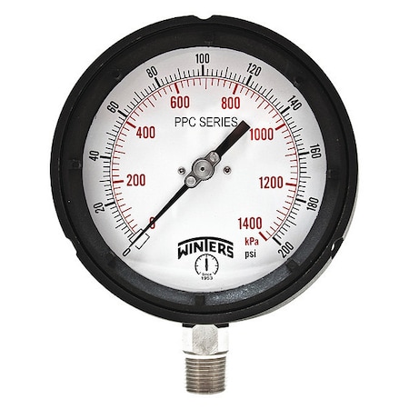 Process Pressure Gauge, 0 to 200 psi, 4 1/2 in Dial, 1/2 in NPT, Bottom Location MPN:PPC5066-SG45